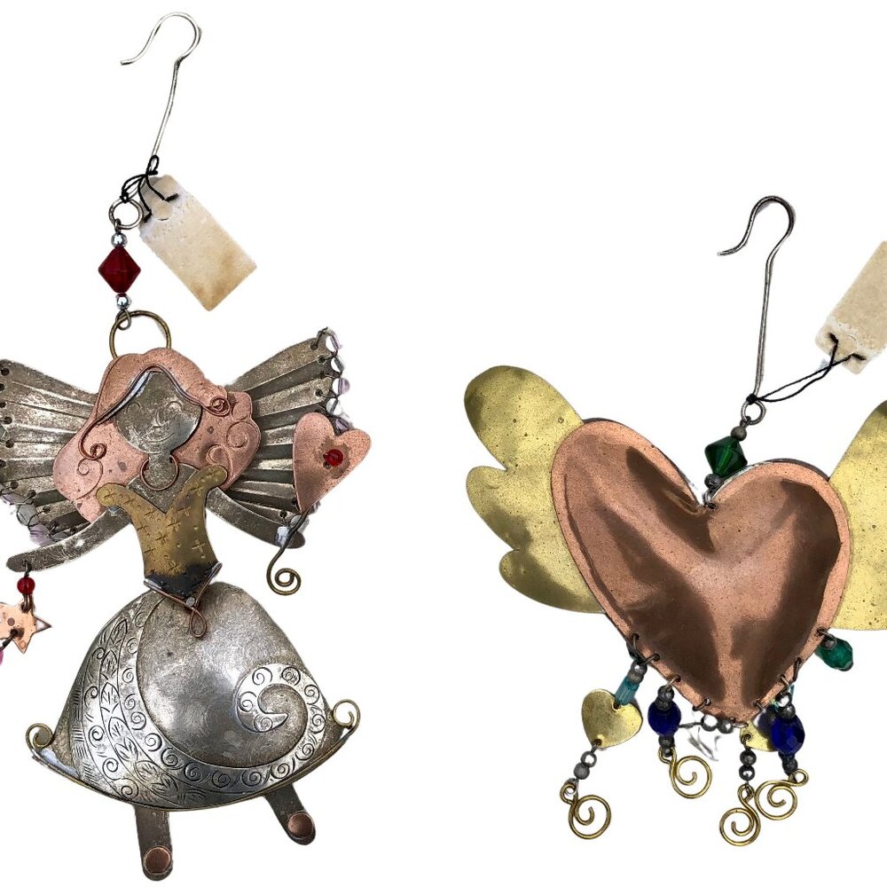 Chico's Mixed Metal Angel Heart Ornaments gold copper silver Beading NWT Lot 2